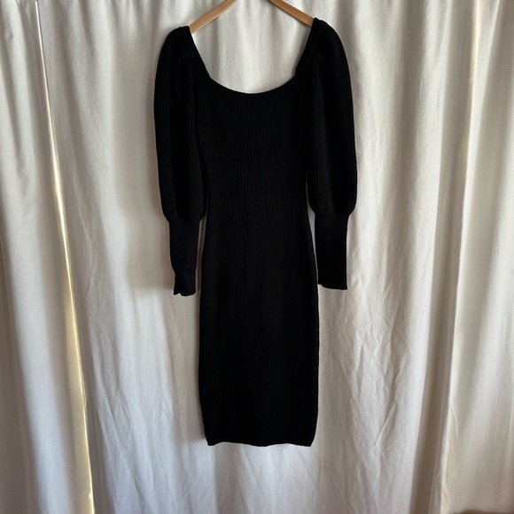 Excellent Condition, ASTR Black Ribbed Sweater Dress Puff Shoulders, Size M - Picture 8 of 13